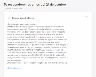 Mercado Pago no me deja enviar mi dinero (no tengo cuenta bancaria)