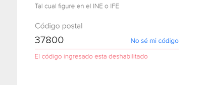 Mercado Libre ¨El código ingresado esta deshabilitado¨