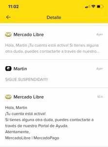 Mercado libre me suspende por error, lo reconoce y se ríe en mi cara