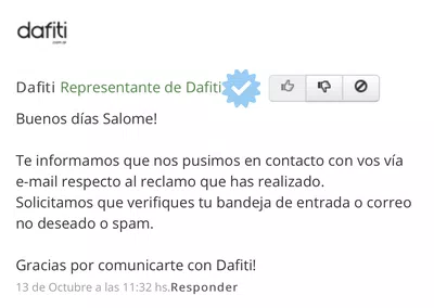 Dafiti miente y no manda el mail para eliminar cuenta