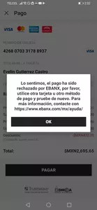 Rechazo de pago por parte de ebanx