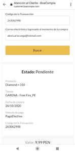 Recarga diamantes - estado pendiente