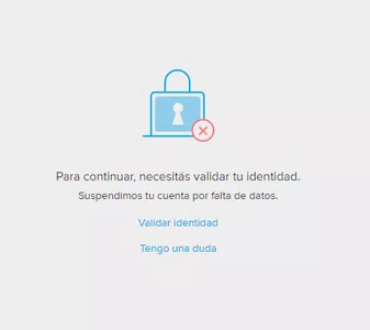 Suspensión de cuenta por falta de datos - mercadopago