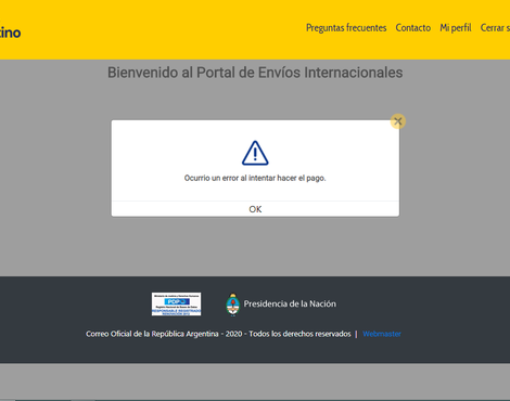 Epago error al intentar realizar el pago