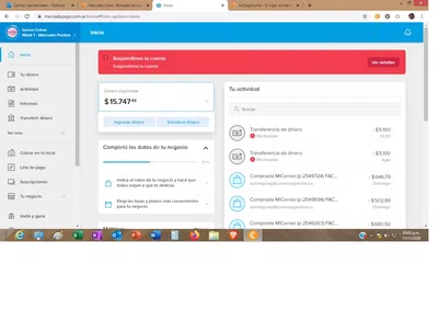 Bloqueo de cuenta de mercadopago con saldo