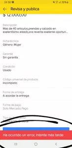 Me da error cuando quiero vender!