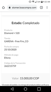 No me aparecen los diamantes que recargue el 25 de octubre del 2020