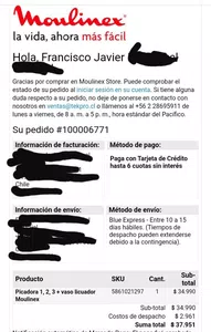 Moulinex , no envia producto