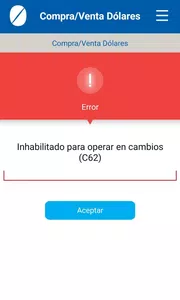 No puedo comprar dólareserror c62