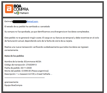 2 compras cobradas y canceladas con boacompra