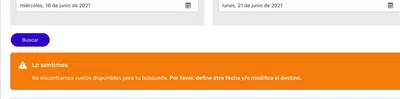Sin disponibilidad para cambio de fechas y rutas