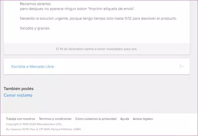 No aparece "imprimir etiqueta de envío"