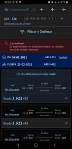 Habiliten la página para cambio de vuelos