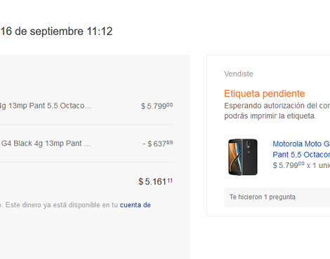 Corrección de la venta  #1182601116 (error del sistema de ml)