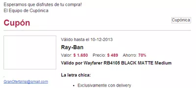 COMPRÉ UN PAR DE ANTEOJOS RAY BAN Y NUNCA LOS RECIBÍ
