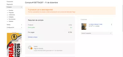 Tu producto ya no está disponible por eso cancelamos la compra