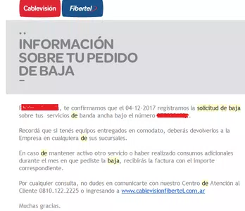 Solicitud de baja confirmada, factura errónea