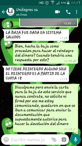 Baja del servicio y reintegro del dinero