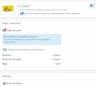 Devolucion de dinero por parte de mercado pago