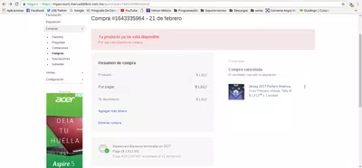 Tu producto ya no está disponible por eso cancelamos la compra