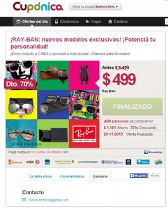 Compré unos lentes Ray Ban a través de CUPONICA hace 2 meses y aún no los recibí