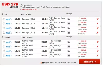 Atrapalo.cl resultados de vuelos poco relevantes