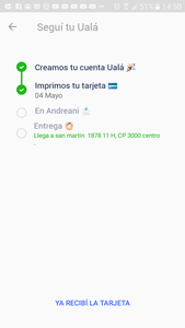 Reclamo de envio tarjeta uala