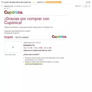 Compra en cupónica, nunca me fué entregado el producto