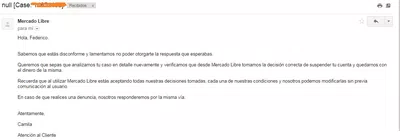 Mercado Libre suspende la cuenta sin dar motivos y además se queda con el dinero