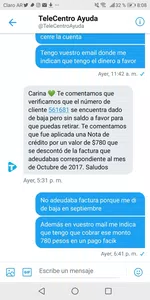 Reclamo por nota de crédito a telecentro