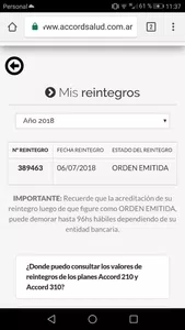Tramite reintegro nro. 389463