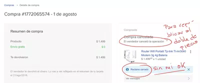 Práctica desleal de marcadolibre y tres mares