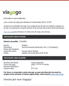 Boletas de shakira
