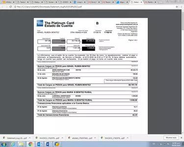 La cancelación del cobro en la tarjeta american express a nombre de mi padre
