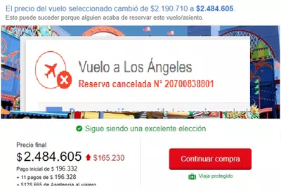 Variación de precios al momento de comprar en despegar