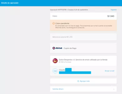Mercadopagouy, cliente abono pero sigue como pendiente