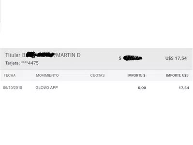 Glovo app cobra en dólares y no lo aclara. exijo la devolución de los fondos