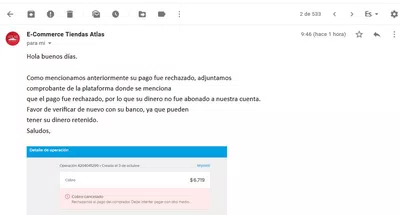 Devolución del pago rechazado