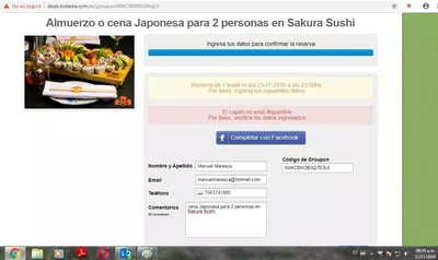 No me hace la reserva