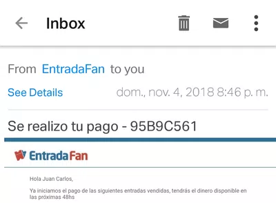 Que me pague entradafan el dinero de la venta de mis entradas 16000 pesos