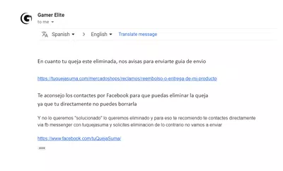 Reembolso por producto no enviado gamer elite