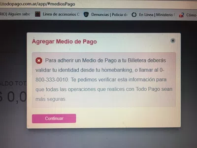 No puedo agregar medio de pago