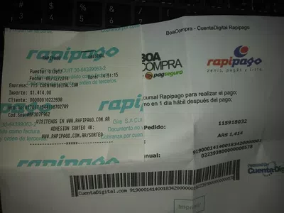 Que rapipago le acredite a boa compra el pago de $1.414.00 que realicé