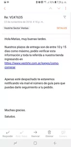 La plata o el envío a la brevedad no mayor a 48hs