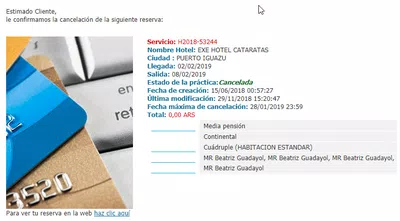 Reintegro por reserva cobrada y cancelada