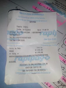 No me llegó la información de lo que compre y pagué el 28/12 por rapipago