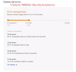Paquete en "espera" por webpack y dudas sobre el envio hecho por el vendedor