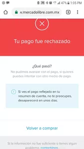 Devolucion del dinero en compra rechazada