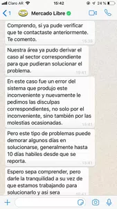 Reclamo de carga de celular a mercado libre