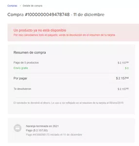 Tarjeta naranja me cobra una compra que fue cancelada